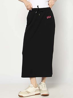 GAP - Black Solid Cotton Blend Regular Skirt
