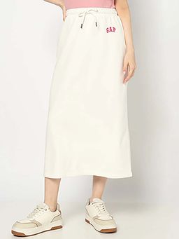 GAP - White Solid Cotton Blend Regular Skirt