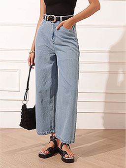 STREET 9 - Blue Solid Denim Regular Jeans