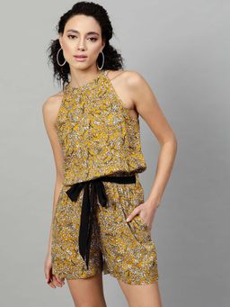 STREET 9 - Yellow Printed Viscose Halter Neck Playsuit