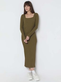 VERO MODA - Olive Bodycon Midi Dress