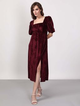 VERO MODA - Maroon Velvet Shift Dress