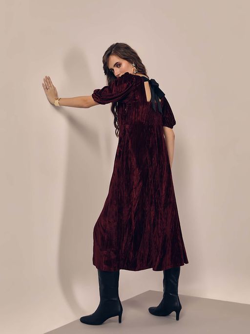 Buy VERO MODA Maroon Velvet Shift Dress (XS) Online