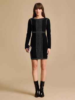 Kazo - Studded Knitted Winter Mini Dress