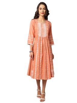Cantabil - Women Peach All Over Print Casual Dress