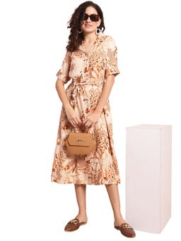 Cantabil - Women Multicolour Floral Casual Dress with Belt (Set of 2)