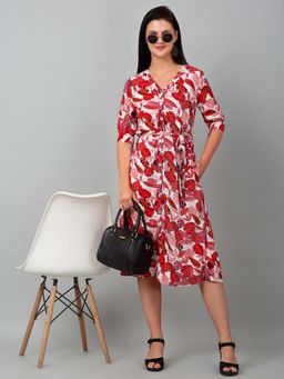 Cantabil - Women Multicolour Printed Casual Dress with Belt (Set of 2)