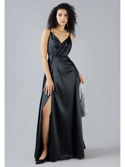 MISH - LUXE By MISH Black Solid Satin Gown
