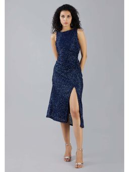 MISH - LUXE By MISH Navy Blue Midi Fully Embellished Dress