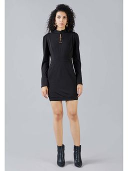 MISH - LUXE By MISH Black Bodycon Fit Mini Dress with Button Detail