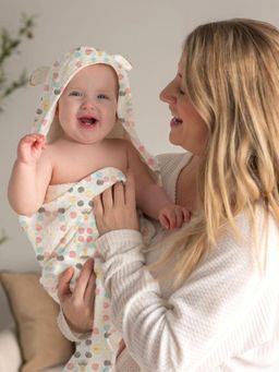 Polka Tots - 2 Layer Pure Muslin Cotton Towel With Cute Ears - Polka Dots