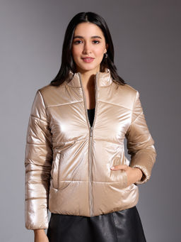 Twenty Dresses by Nykaa Fashion - Beige Metallic Quilted Puffer Jacket