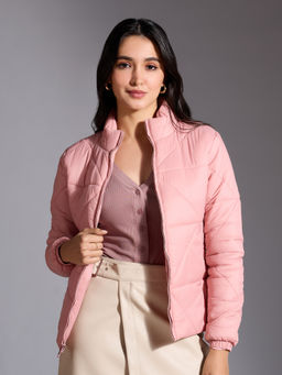 Twenty Dresses by Nykaa Fashion - Pink Solid Triangular Quilted Puffer Jacket
