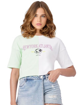 ONLY - Women Colour Blocked Green T-shirt