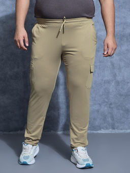 Technosport - Men Khaki Plus Size Solid Relaxed Fit Sports Trackpants