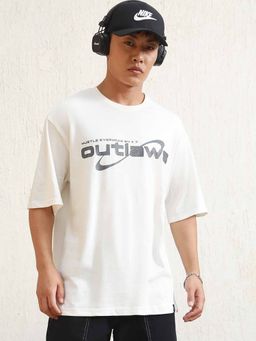 Hubberholme - Men Regular Printed Round Neck Half Sleeve T-Shirt White