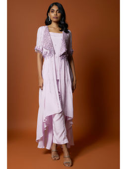 MEHAK MURPANA - Lavender Embroidered Jacket With Top And Pant (Set of 3)
