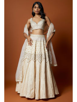 MEHAK MURPANA - Ivory Embroidered Lehenga with Stitched Blouse And Dupatta (Set of 3)