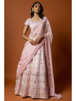 MEHAK MURPANA - Baby Pink Embroidered Lehenga with Stitched Blouse And Dupatta (Set of 3)