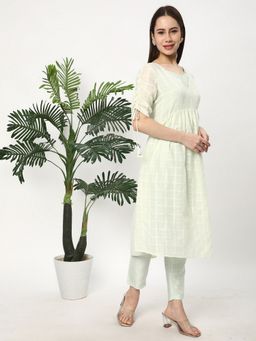 R&B - Women Green Polyester Blend Checks Kurta with Inner Top and Pant