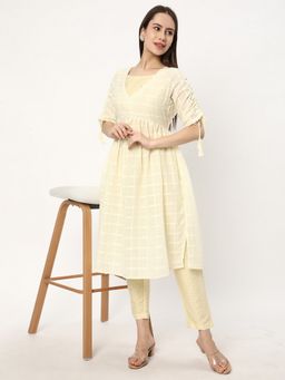 R&B - Women Yellow Polyester Blend Checks Kurta with Inner Top and Pant