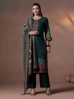 Shree - Women Blue Liva Geometric Kurta with Pant and Dupatta