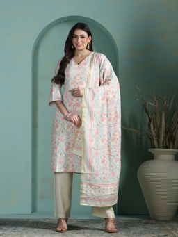 Shree - Women Multi-Color Linen Floral Kurta with Pant and Dupatta