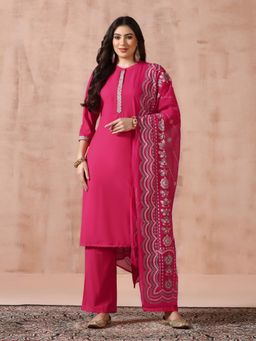 Shree - Women Pink Viscose Embroidered Kurta with Pant and Dupatta