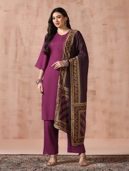 Shree - Women Purple Liva Floral Kurta with Pant and Dupatta