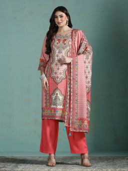 Shree - Women Pink Liva Abstract Kurta with Pant and Dupatta