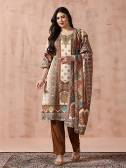 Shree - Women Multi-Color Liva Abstract Kurta with Pant and Dupatta