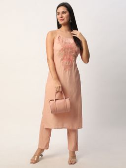 R&B - Women Pink Rayon Embroidered Kurta with Pant