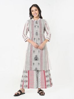 R&B - Women Grey Cotton Abstract Kurta with Palazzo
