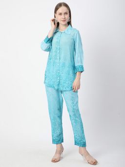 R&B - Women Blue Polyester Floral Co-Ord Set