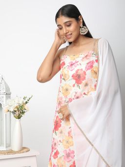 R&B - Women Off White Polyester Floral Kurta with Palazzo and Dupatta