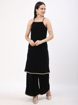 R&B - Women Black Velvet Solid Kurta with Palazzo