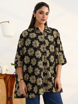 Gerua By Libas - Black Ethnic Motif Printed Panelled Top