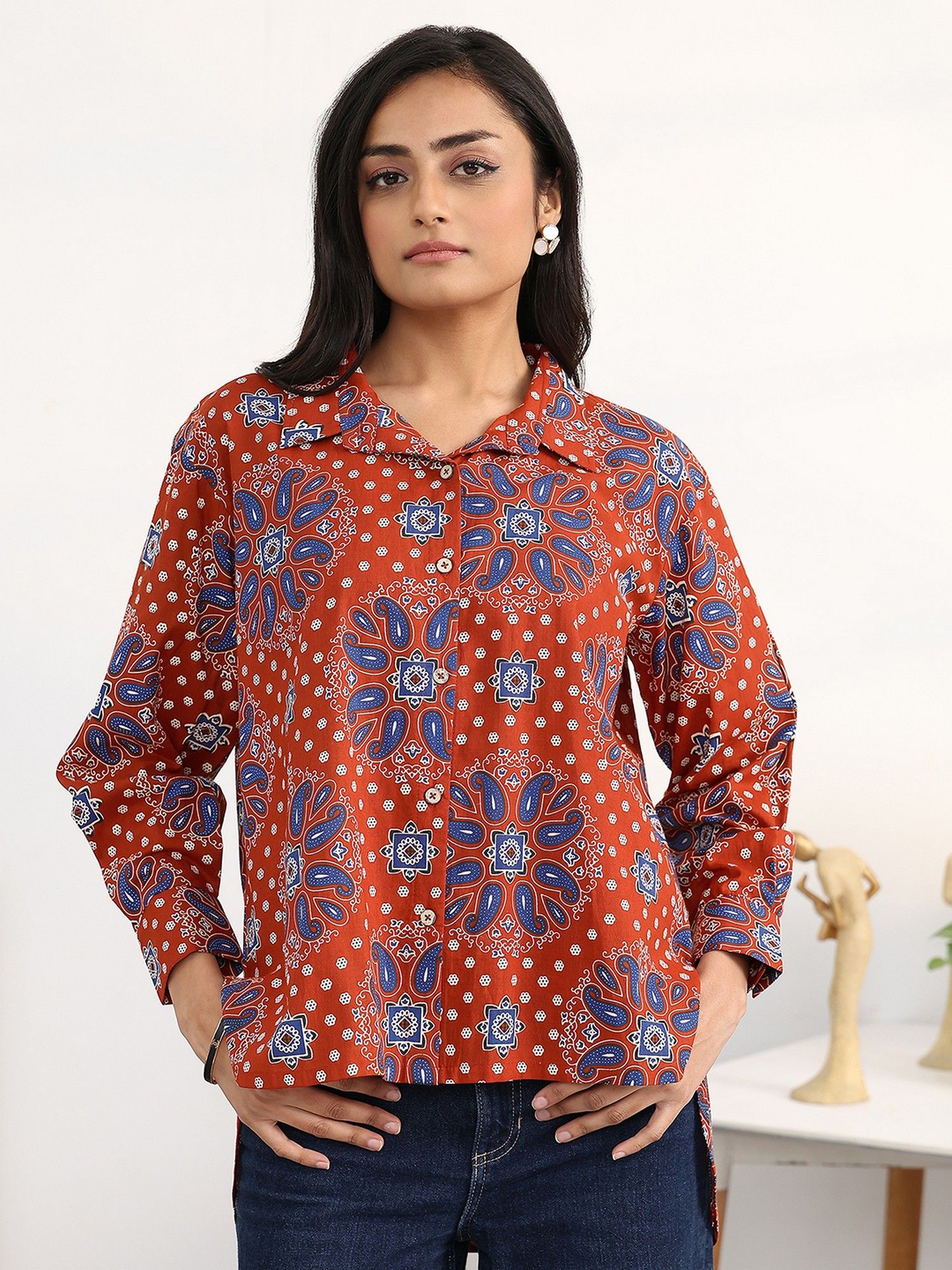 Rust Paisley Printed Panelled High-Low Top-picture-24