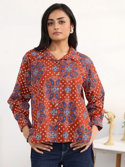 Gerua By Libas - Rust Paisley Printed Panelled High-Low Top