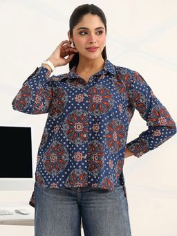 Gerua By Libas - Blue Paisley Printed Panelled High-Low Top
