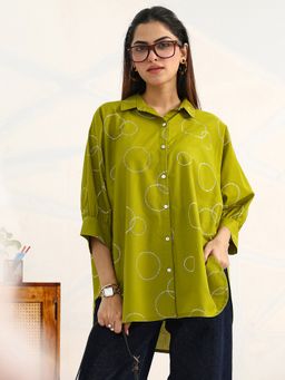 Gerua By Libas - Green Geometric Printed Panelled Shirt