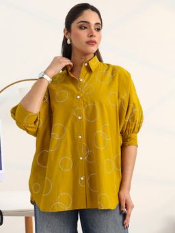 Gerua By Libas - Mustard Geometric Printed Panelled Shirt
