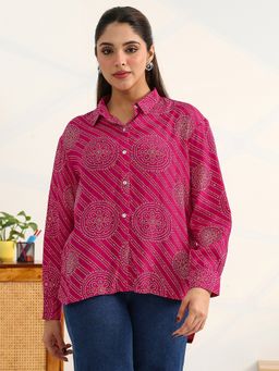 Gerua By Libas - Pink Bandhani Printed Panelled High Low Shirt