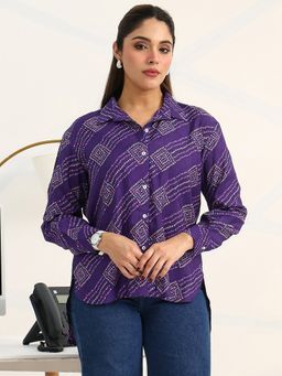 Gerua By Libas - Purple Bandhani Printed Panelled Shirt
