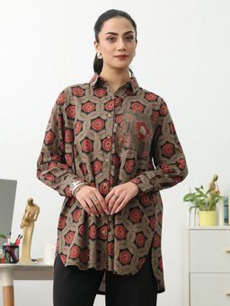 Gerua By Libas - Grey Ethnic Motif Printed Shirt