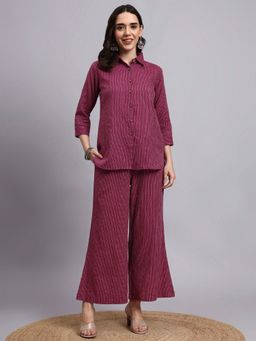 Aayusika - Women Purple Cotton Blend Stripes Co-Ord Set