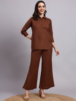 Aayusika - Women Brown Cotton Flex Solid Co-Ord Set