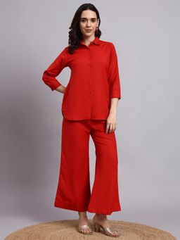 Aayusika - Women Red Cotton Flex Solid Co-Ord Set