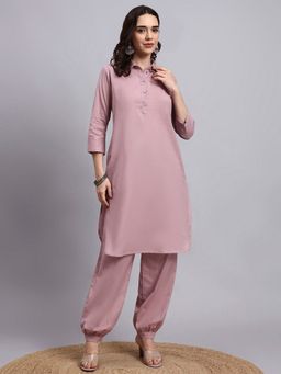 Aayusika - Women Pink Cotton Flex Solid Kurta with Salwar