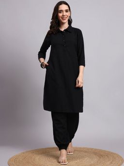 Aayusika - Women Black Rayon Solid Kurta with Salwar